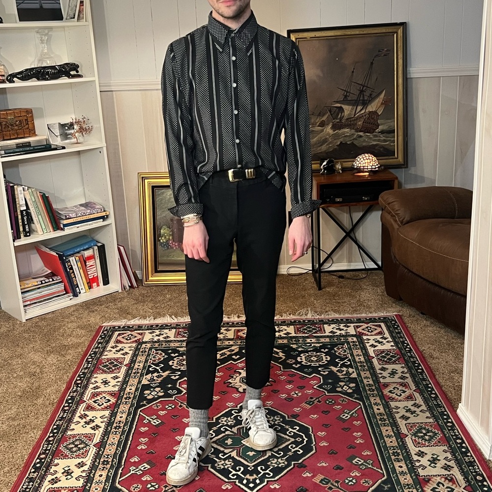 Vintage Black and white strip and dots button up shirt